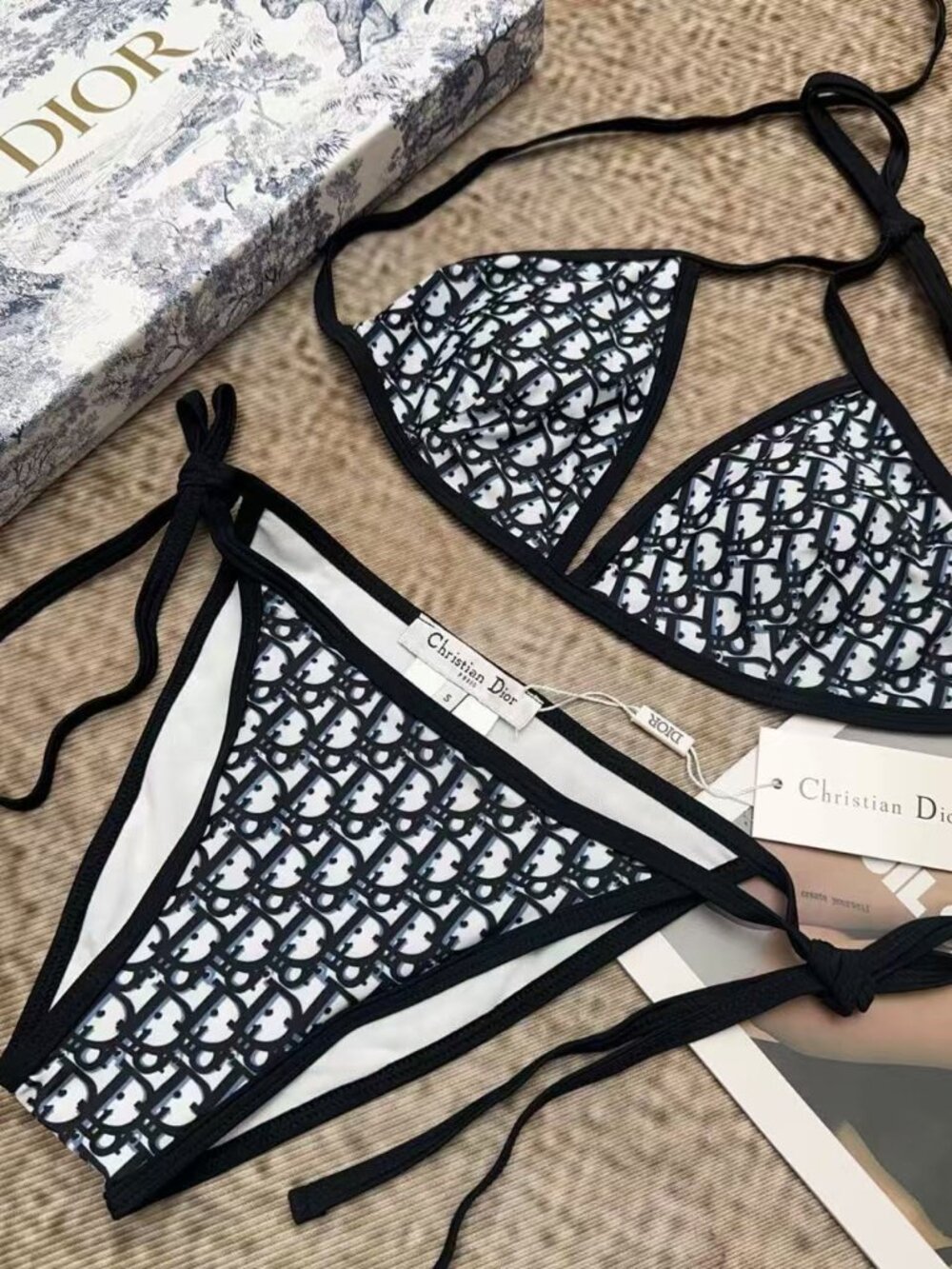 Dior Oblique Triangle Tie Bikini Two-Piece Swimsuit